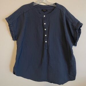 Quince 100% Cotton Dark Blue Button-Up Blouse